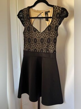 Trixxi Black Lace-Overlay Fit & Flare Dress